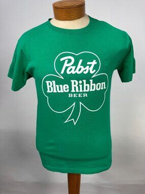 Pabst Blue Ribbon Beer Green Shamrock Graphic Tee Adult S Cotton
